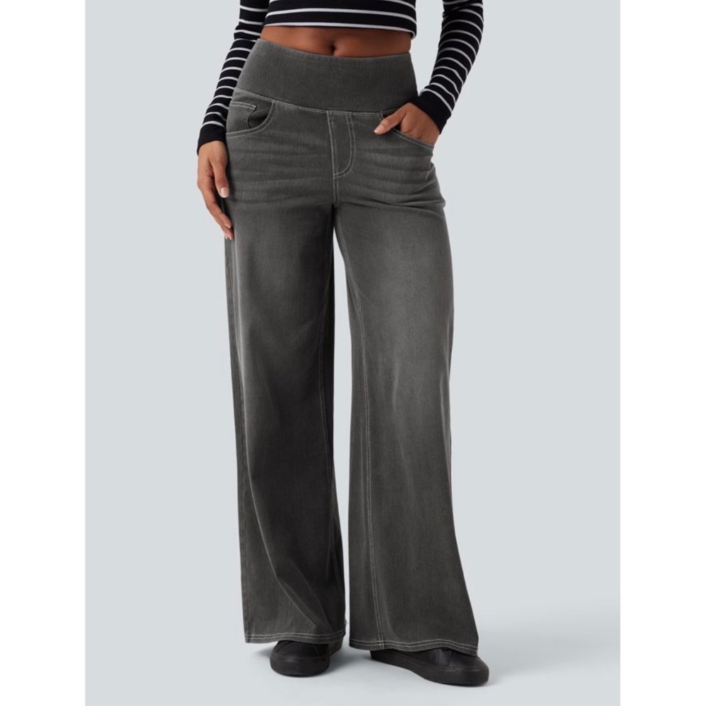 Halara Flex Mid Rise Tummy Control Baggy Jeans Cool Gray 1X Wide Leg Casual